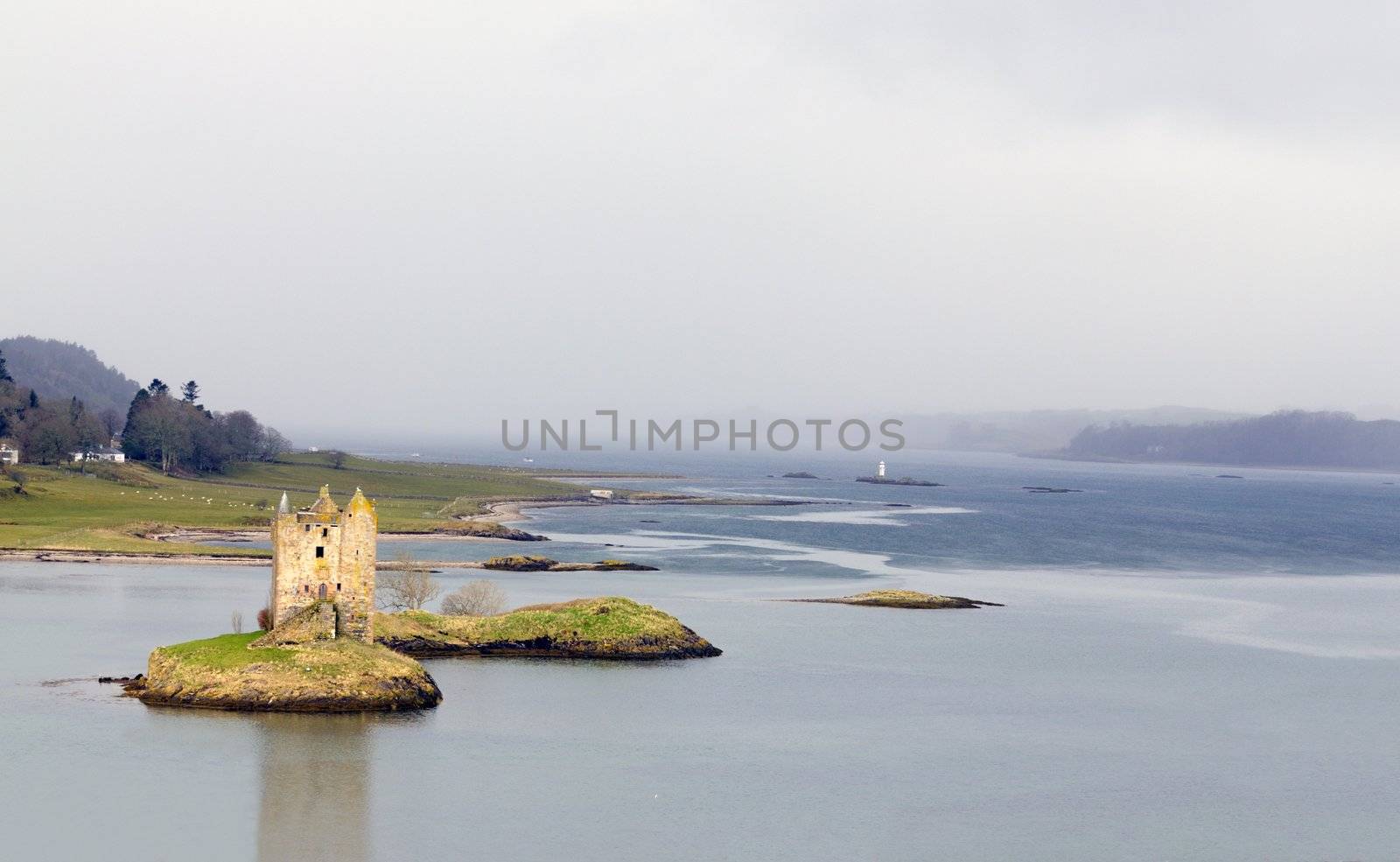 ruins of Stalker Castle which is on a small island in Scotland