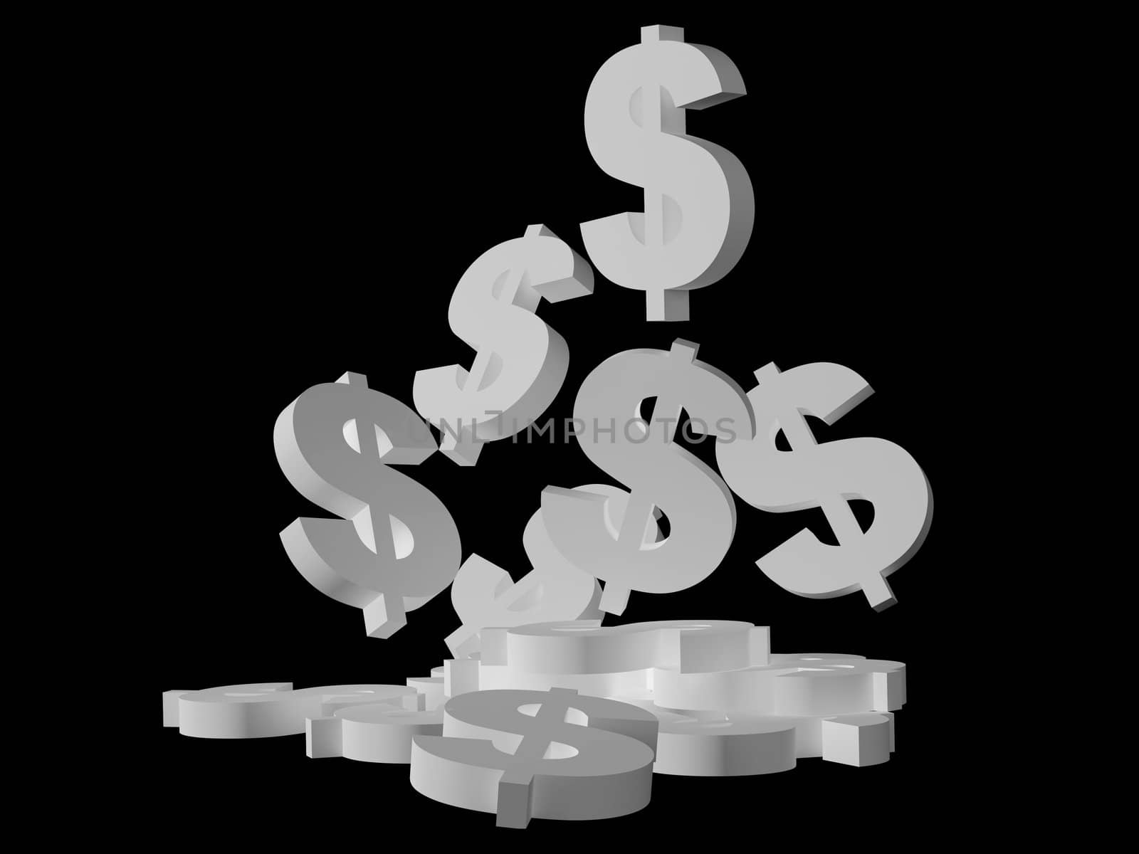 High resolution image symbol dollar. 3d illustration over  black backgrounds.