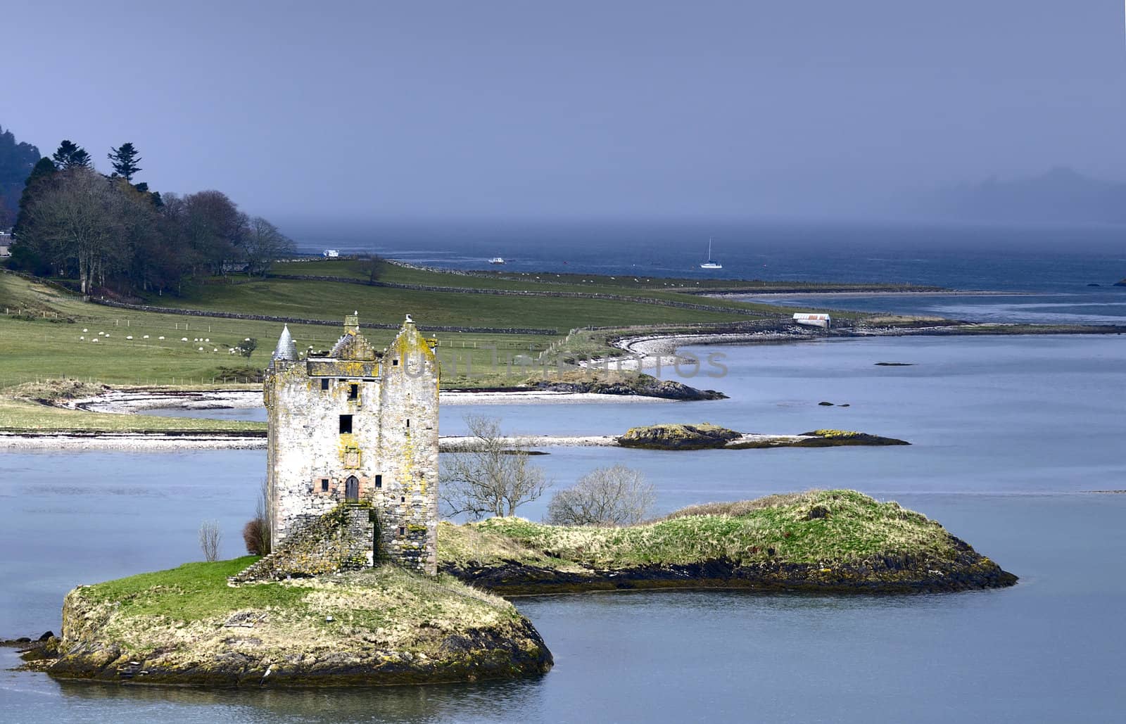 Castle Stalker in Scotland ona remote island in a loch