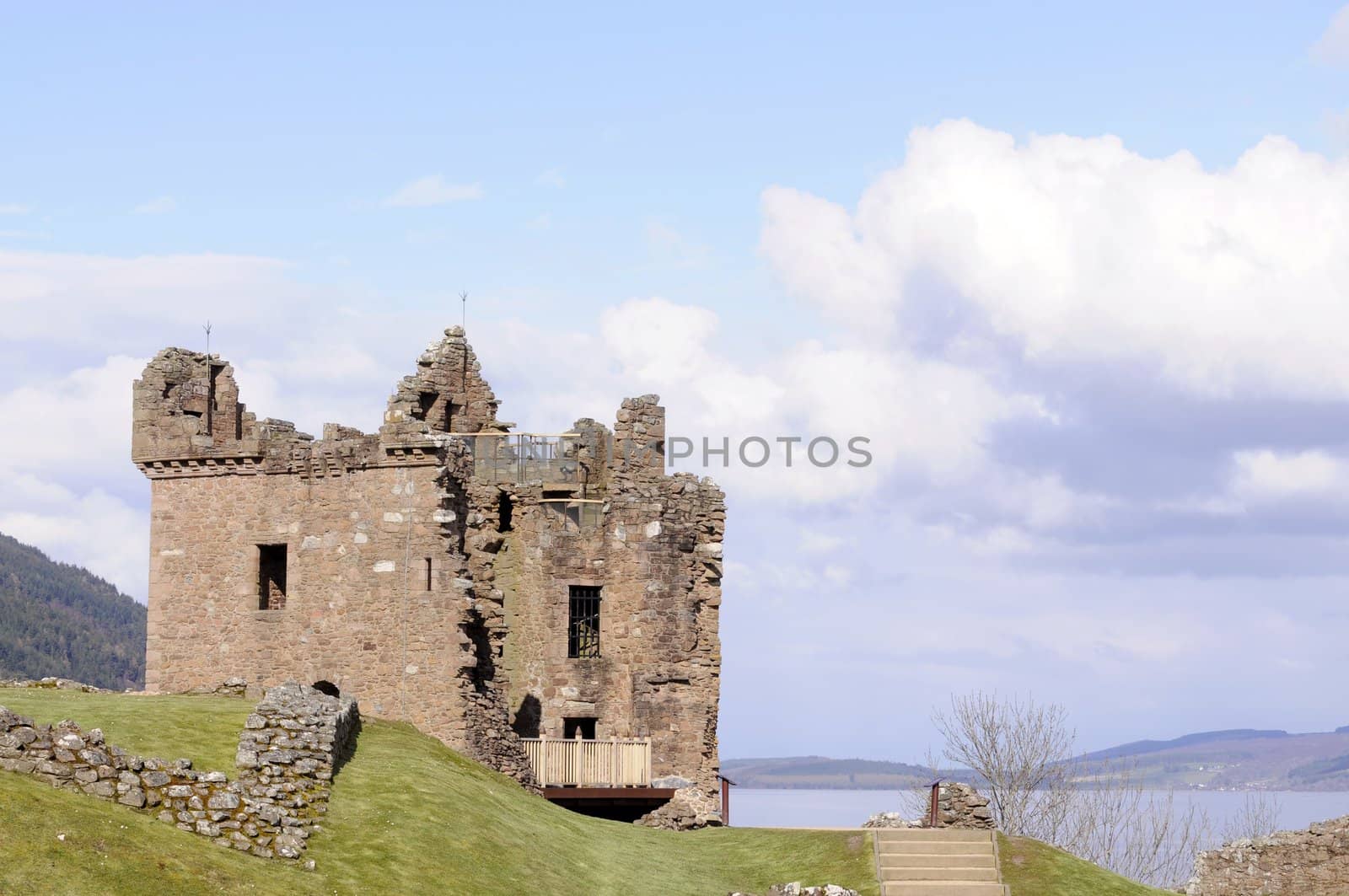 Urquhart castle on the edge of Loch Ness