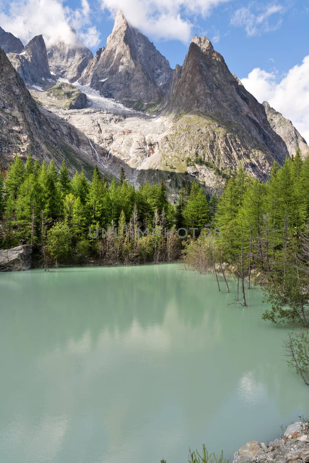small morainic lake in Mont Blanc massif near Courmayeur, Italy. Image slightly processed with hdr technique