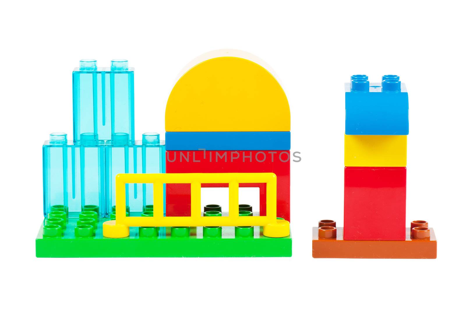 Child's building block structure isolated over white