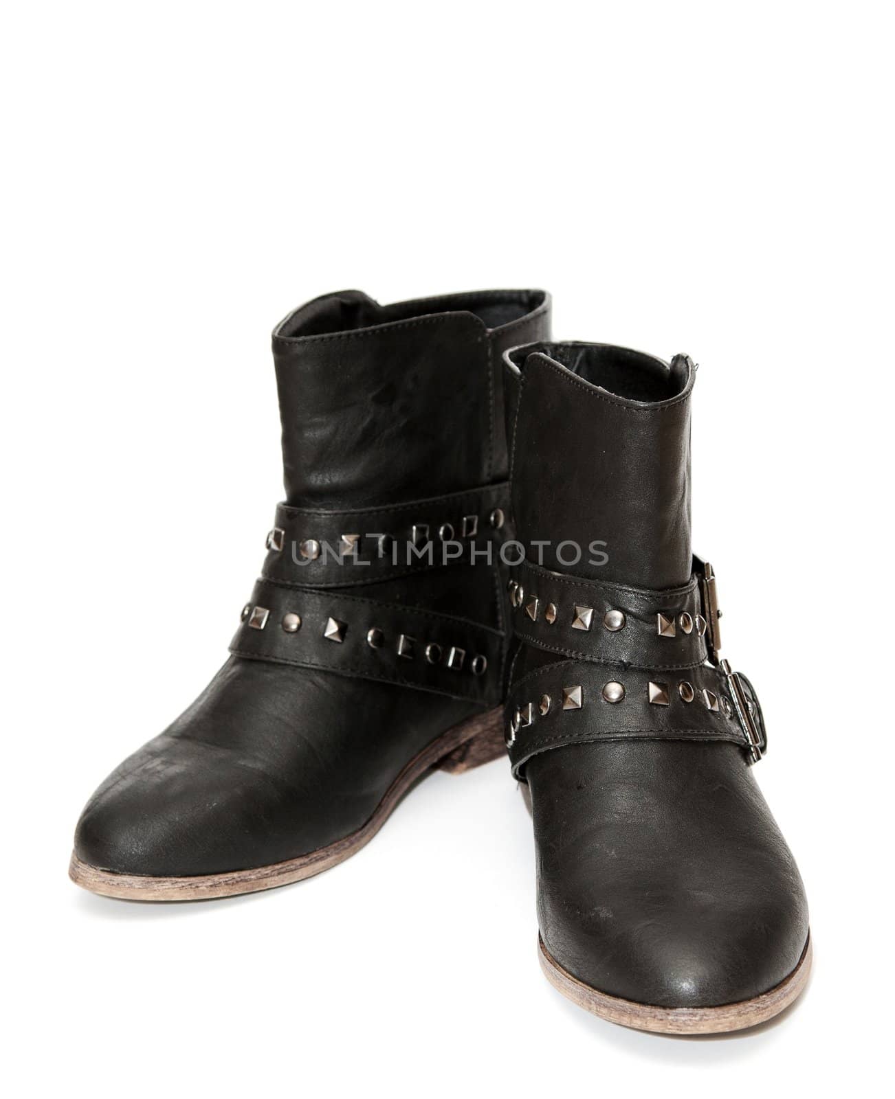 pair of black leather women's boots on a white background