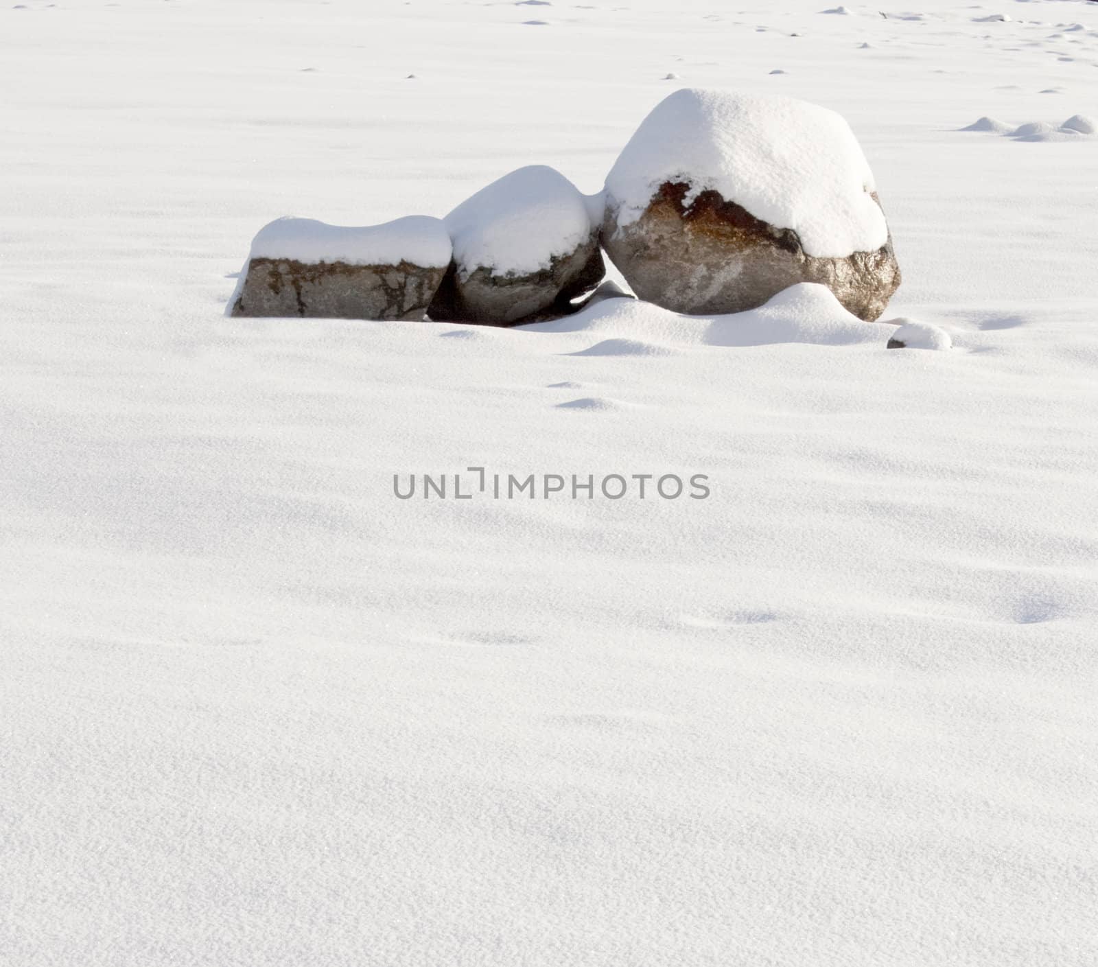 Stones covered in snow