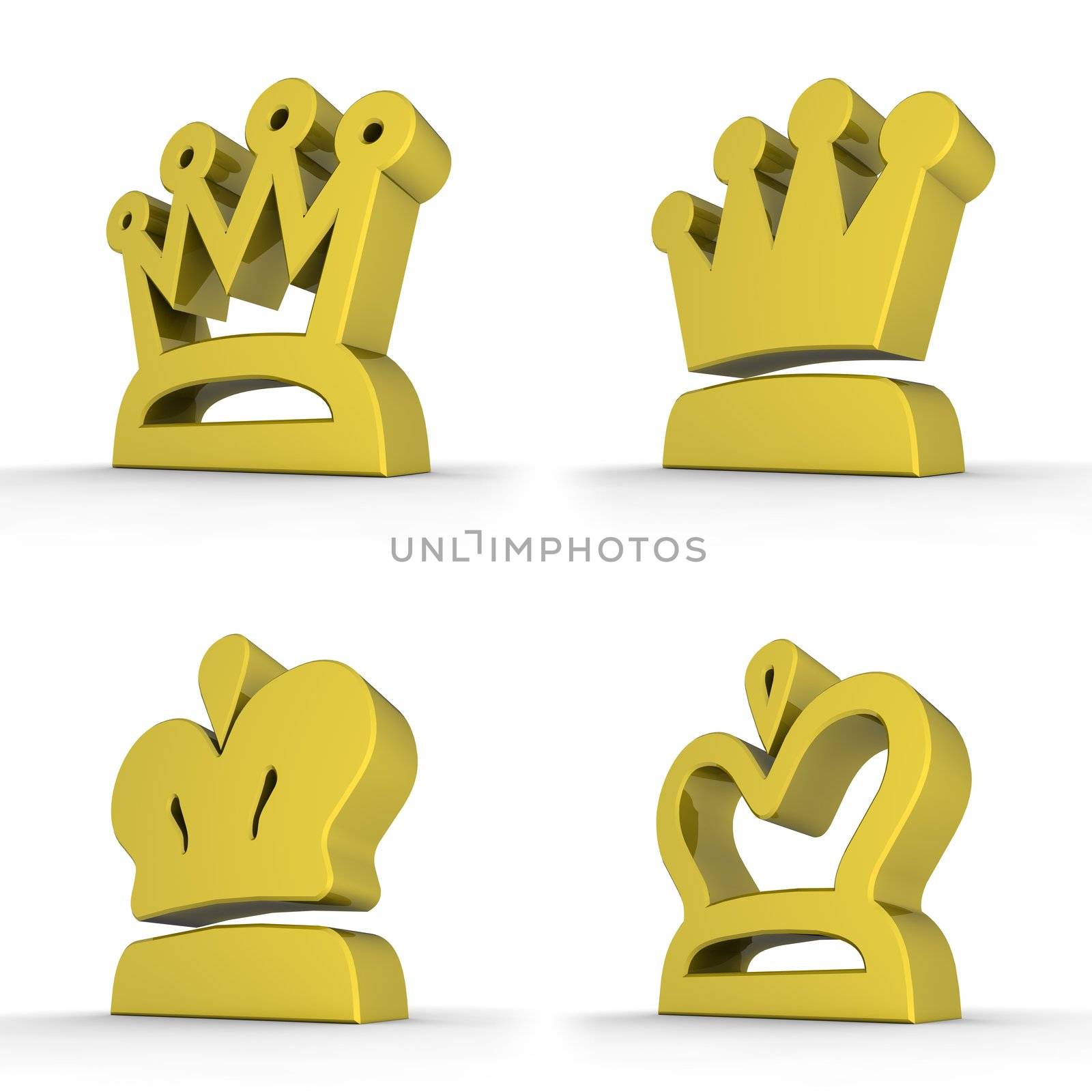 four different crown symbol designs in yellow