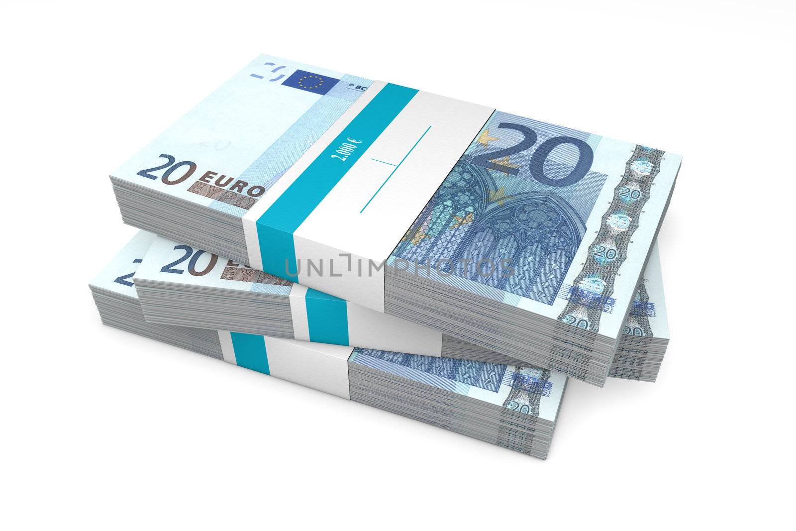 Three Packets of 20 Euro Notes with Bank Wrapper by PixBox