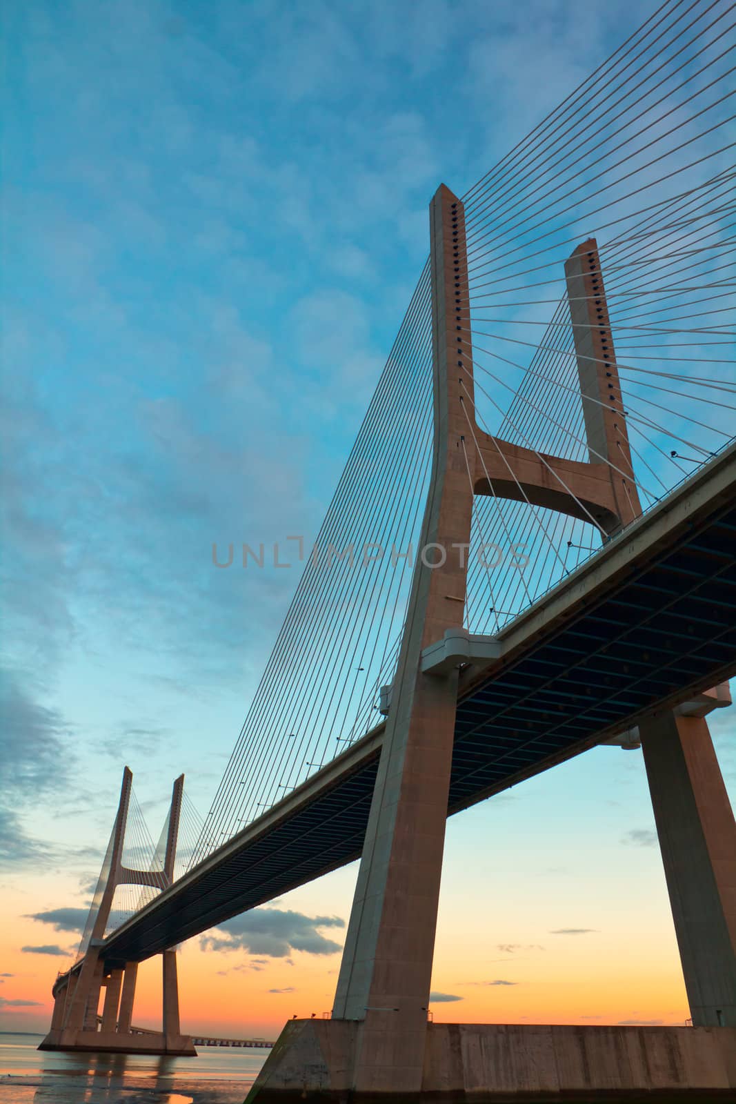  Long Vasco da Gama Bridge at sunset