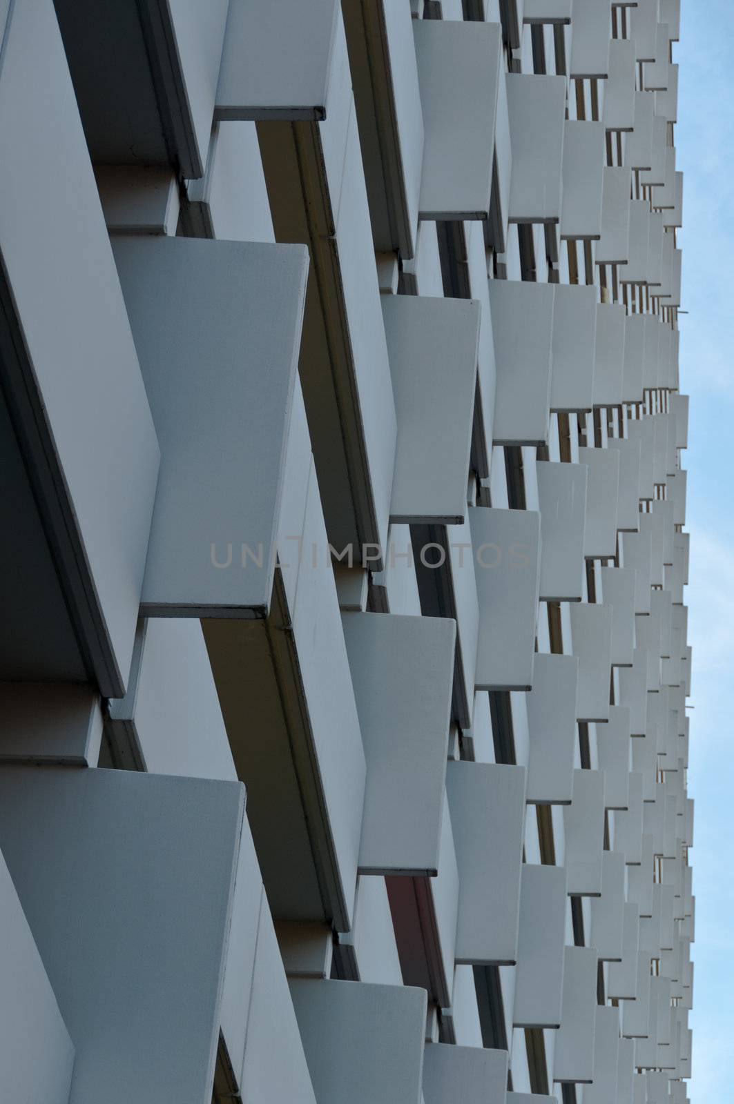View on balconies of huge apartment building from the 70ths