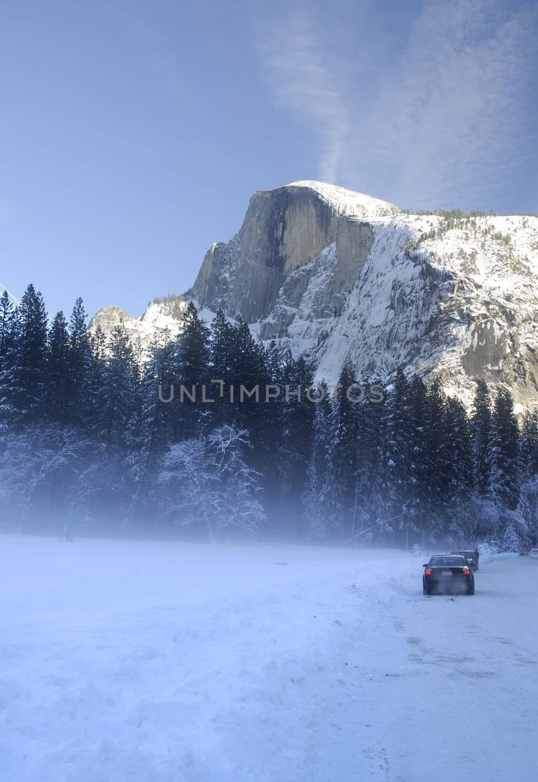 Sun rise on the granite peaks in Yosemite valley