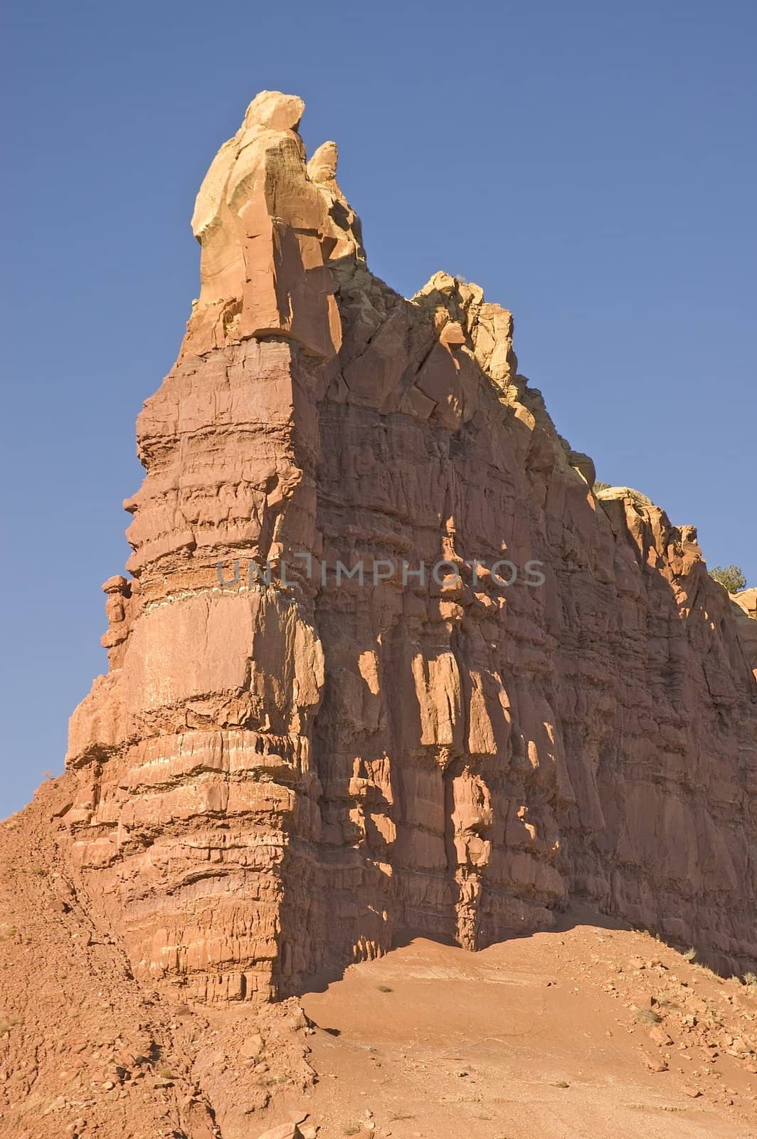 Red Rock outcrop looking like a fortress tower in the New Mexico Desert