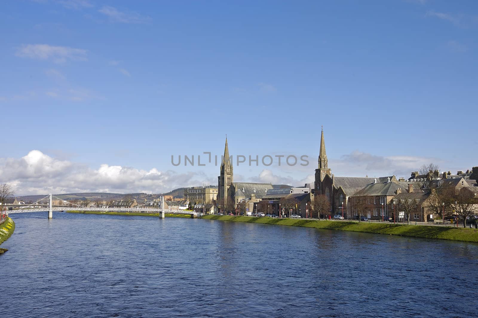 Churches along the river Ness in the heart of Inverness, Scotland