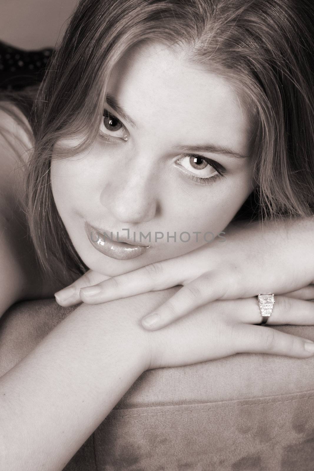 Close up of beautiful blonde teenage female
