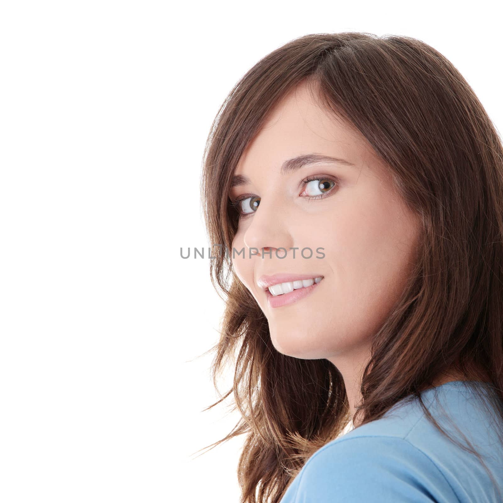 Portrait of young woman isolated on white background