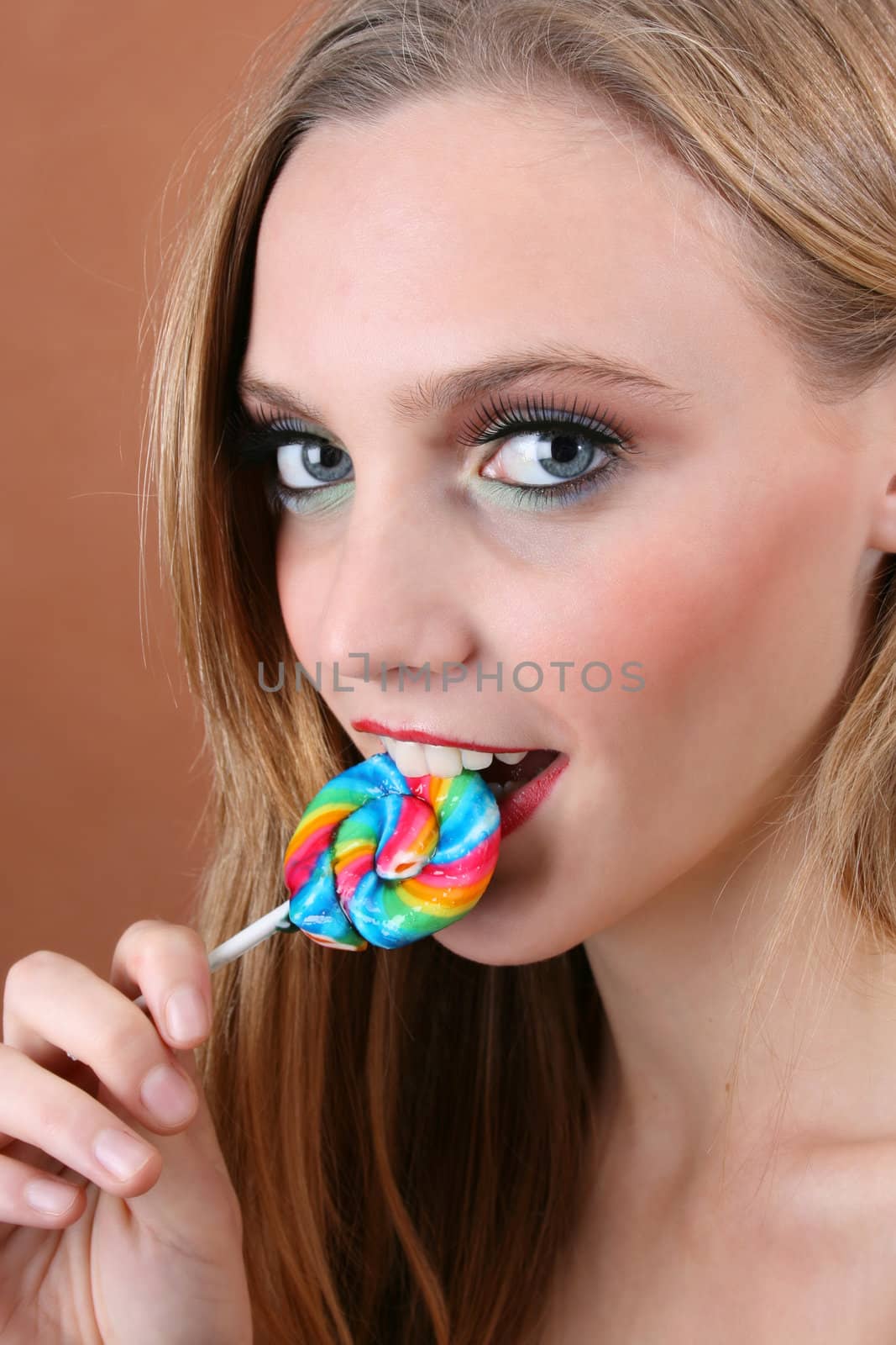 Beautiful young female model with blue eyes