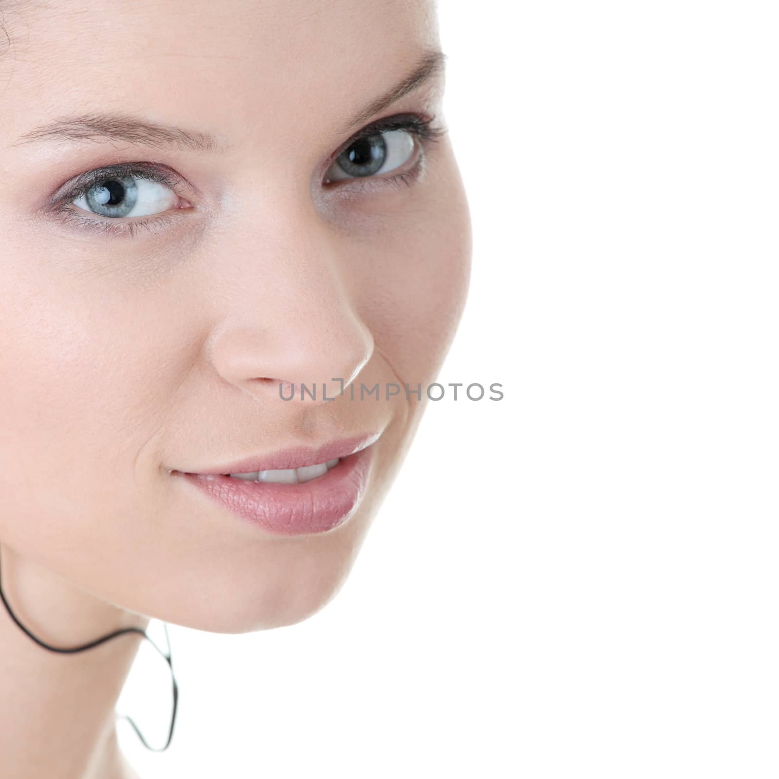 Young fitness woman with sport headphones listening music