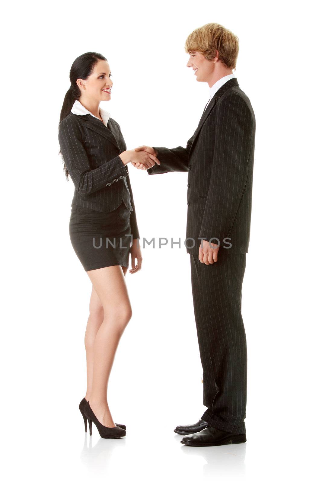 Successful young business executives shaking hands with each other
