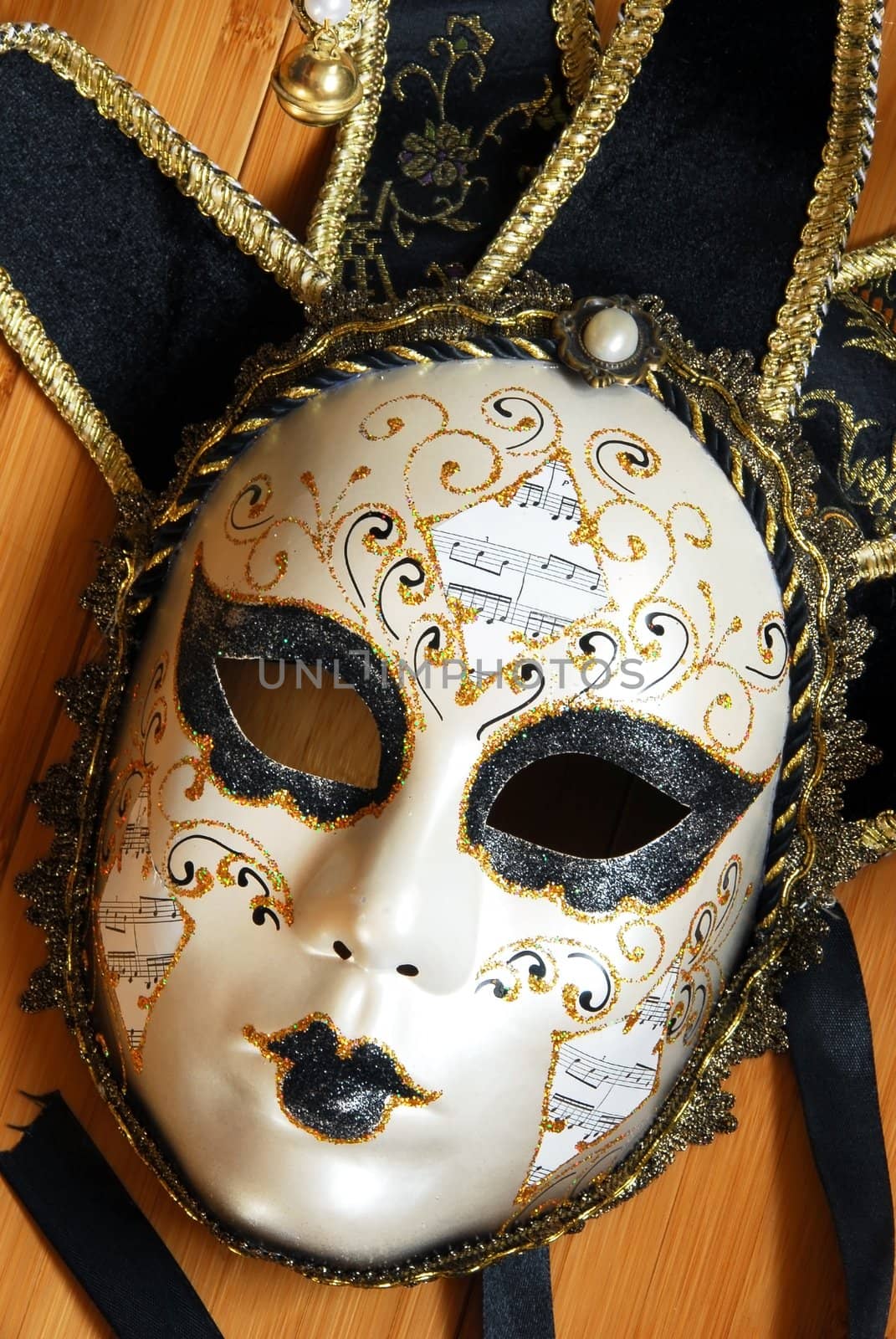 venice black and white mask with golden details