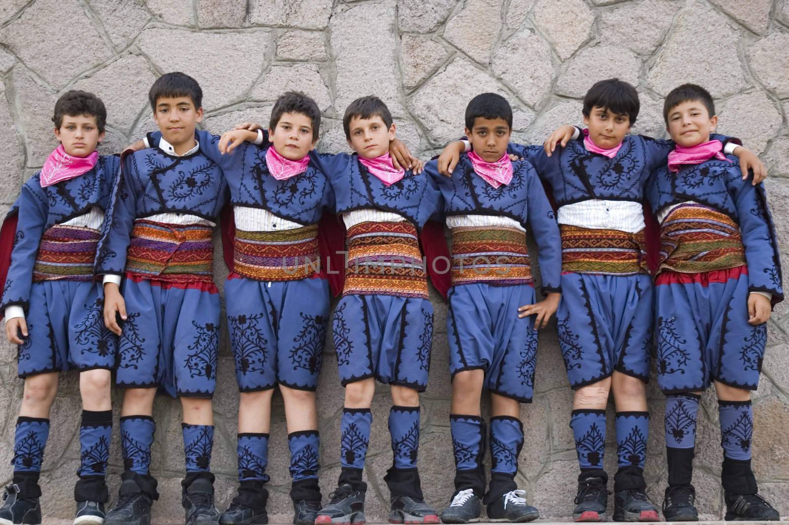 A group of school boys with their traditional Turkish Folk costumes