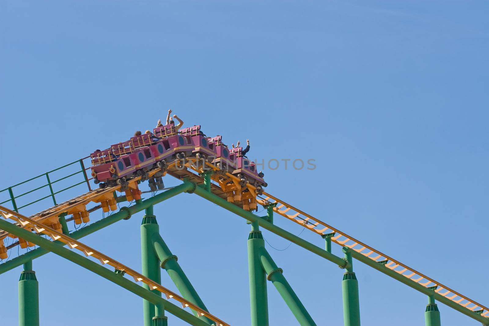 Rollercoaster cart at the top of the track