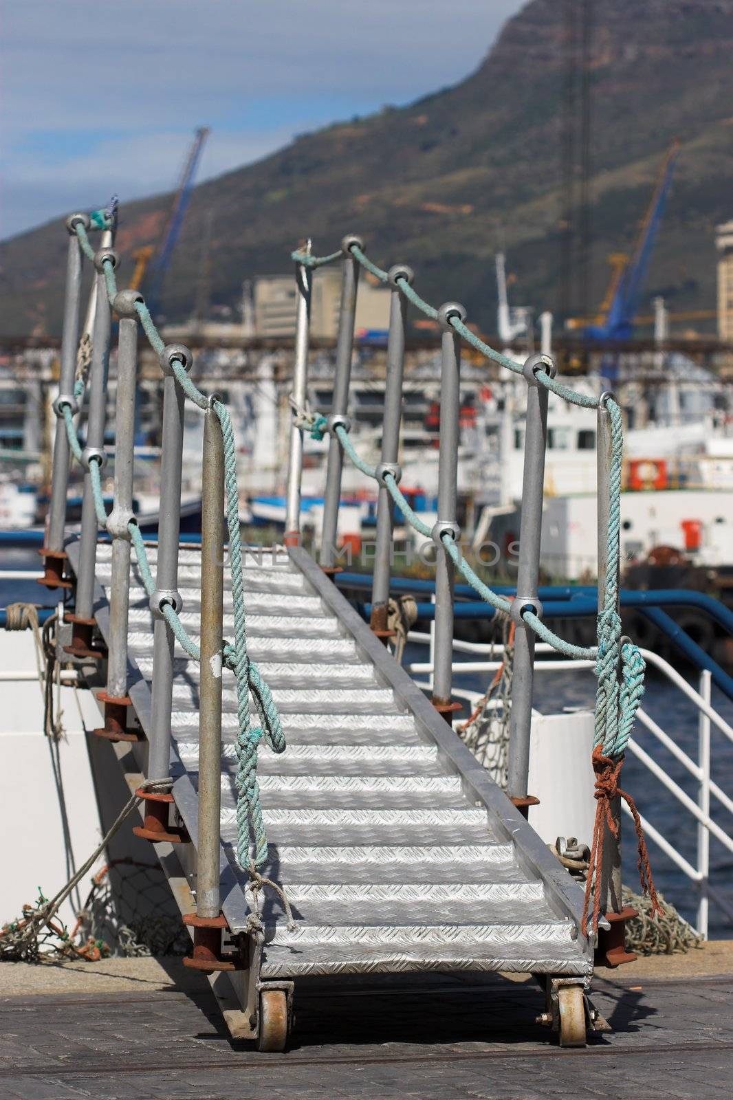 Close up shot of a boarding bridge / ladder