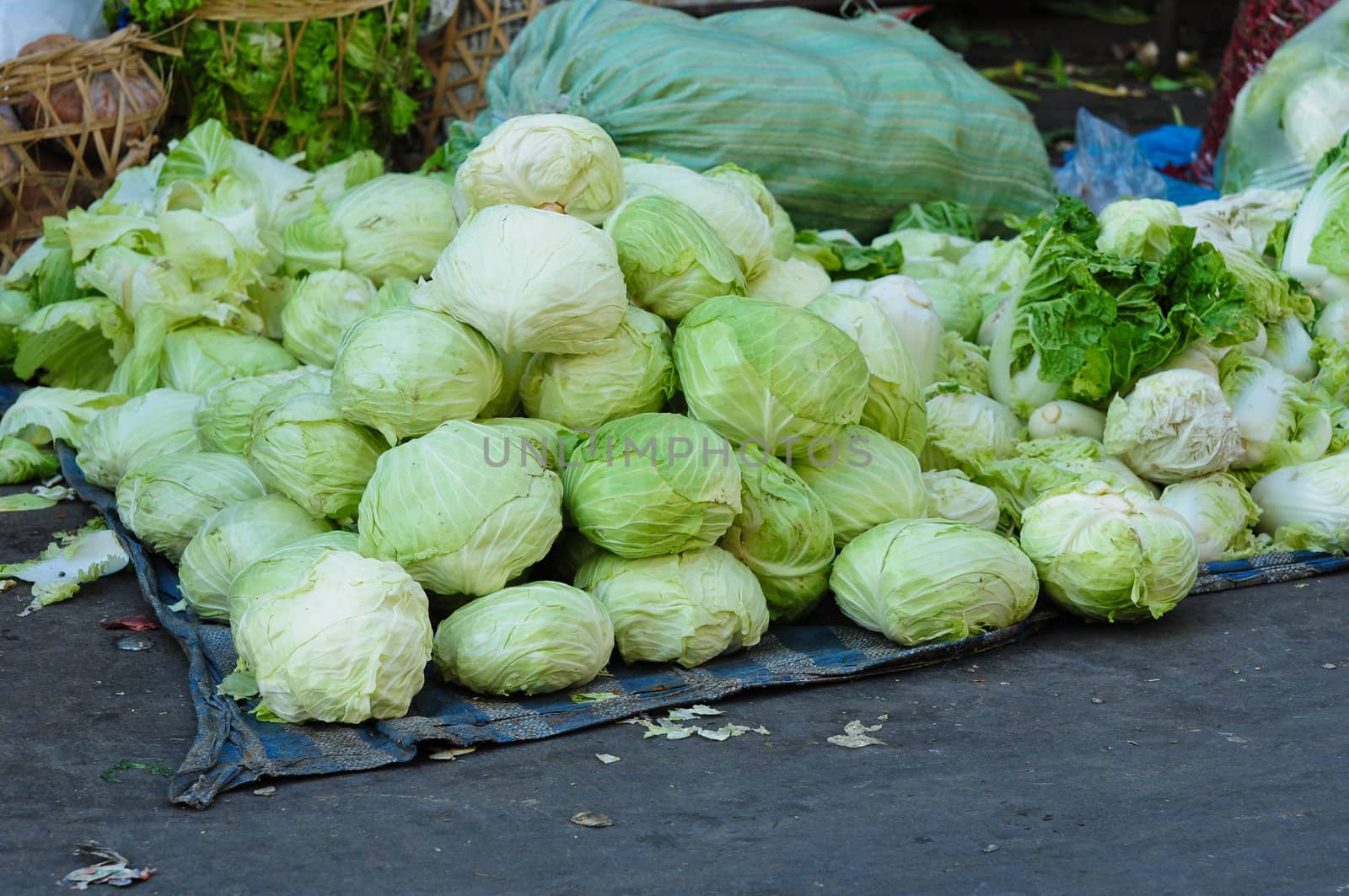 vegetable on sidewalk market, thailand
