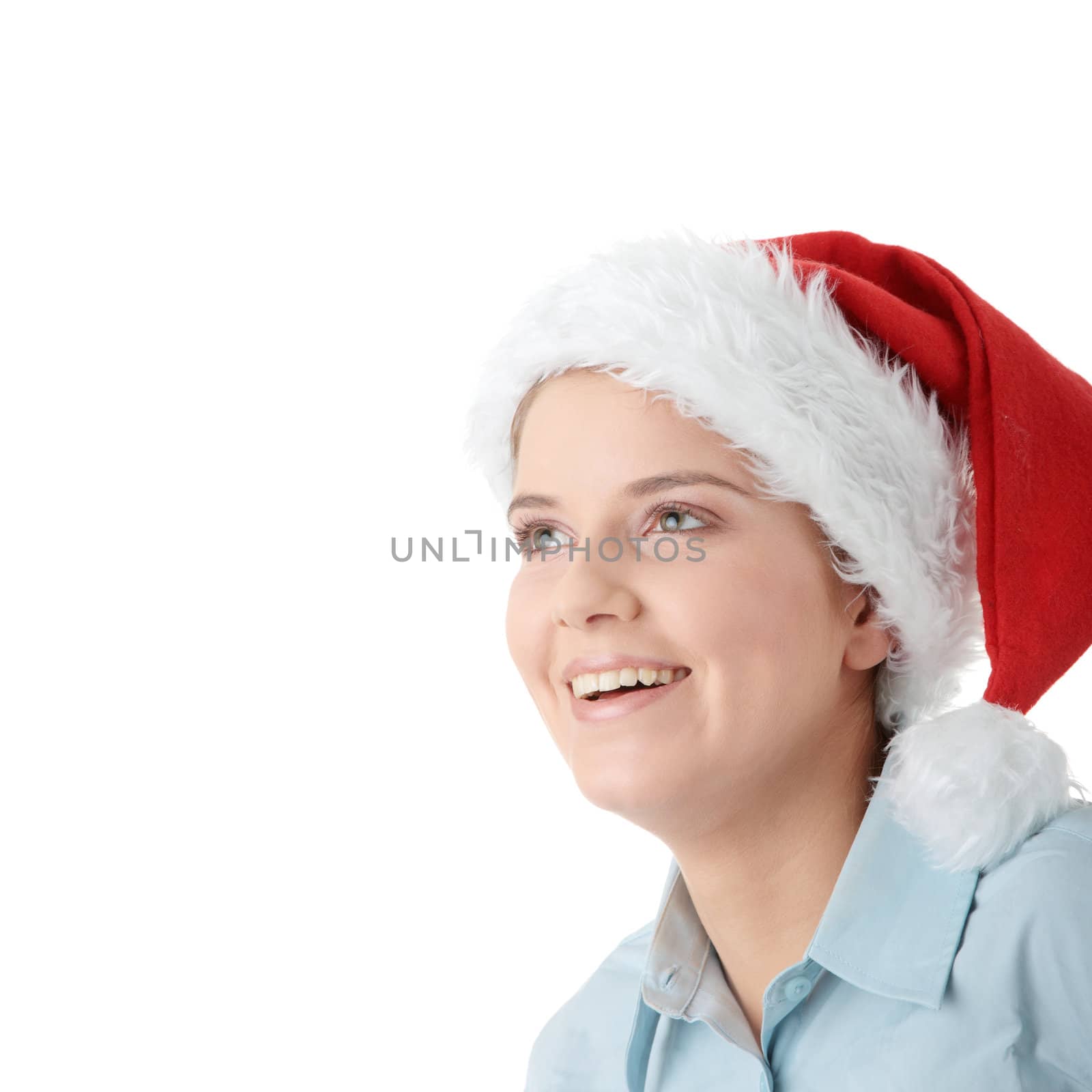 Young business woman in santa hat by BDS