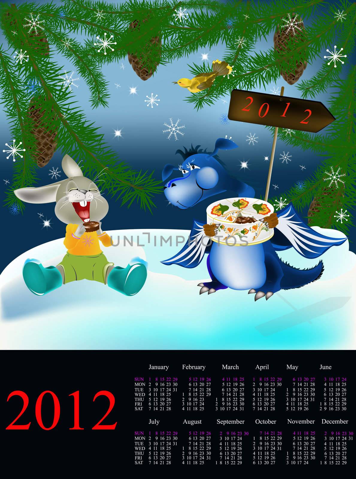 Dark blue dragon-New Year's a symbol of 2012.2012 Calendar