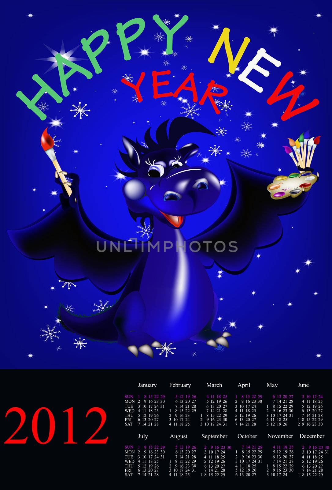 Dark blue dragon-New Year's a symbol of 2012.2012 Calendar