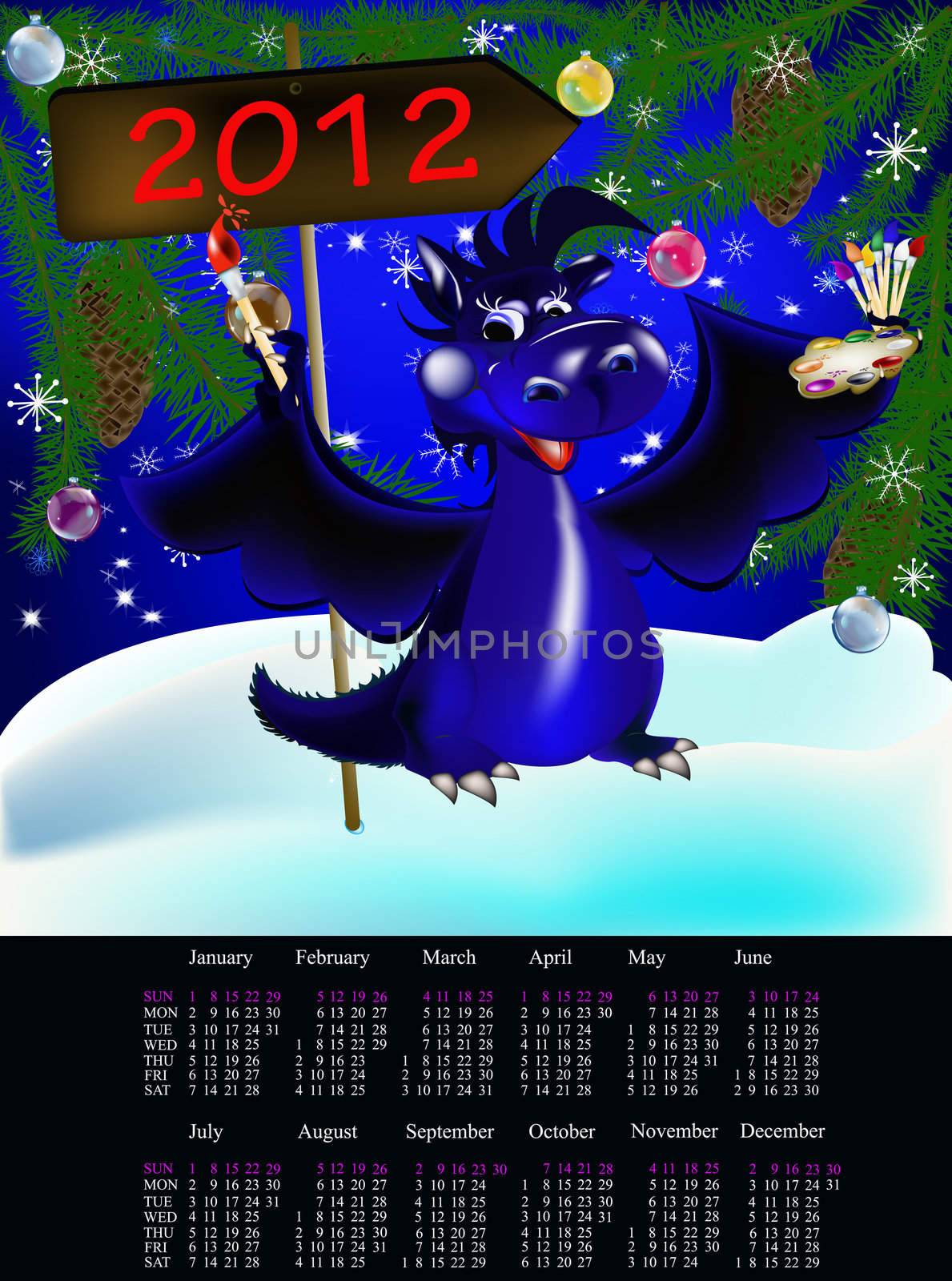 Dark blue dragon-New Year's a symbol of 2012.2012 Calendar