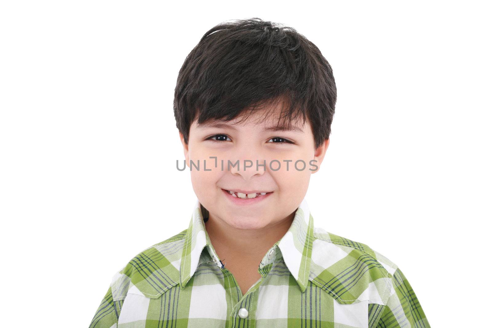 Cute smiling happy little boy isolated on white background