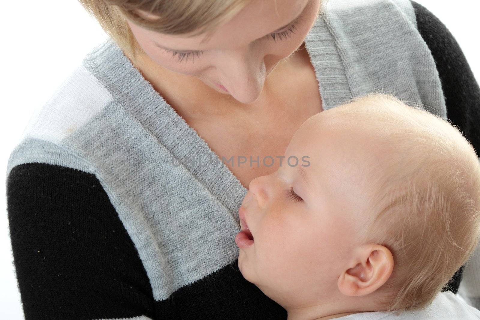 A mother and her tired cute baby boy by BDS
