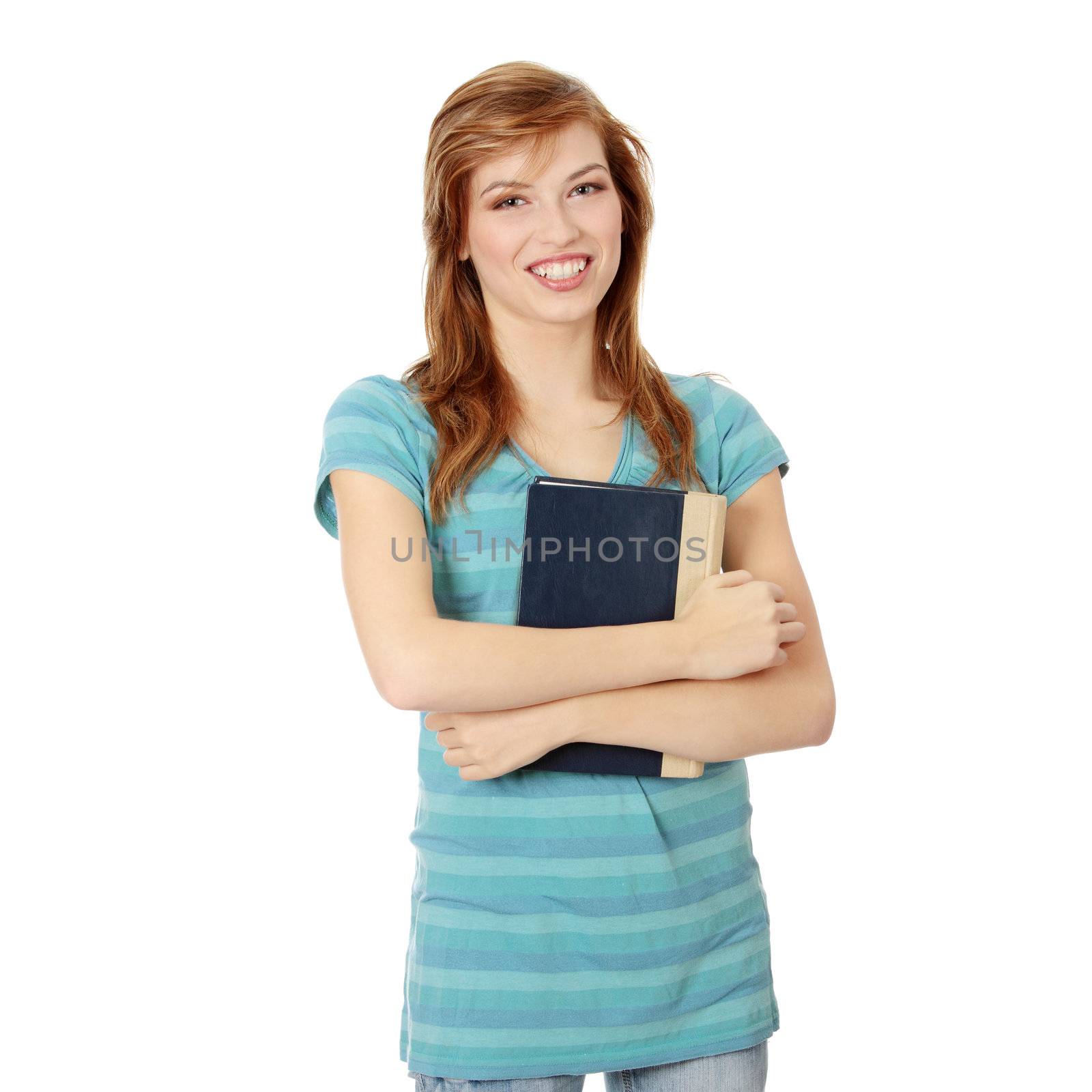 Teen student girl isolated on white background