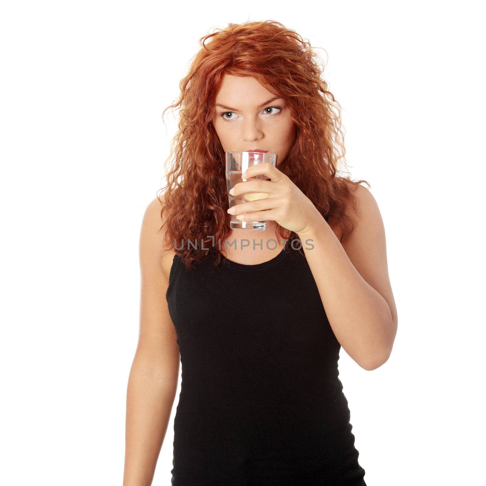Young woman drink water ,isolated