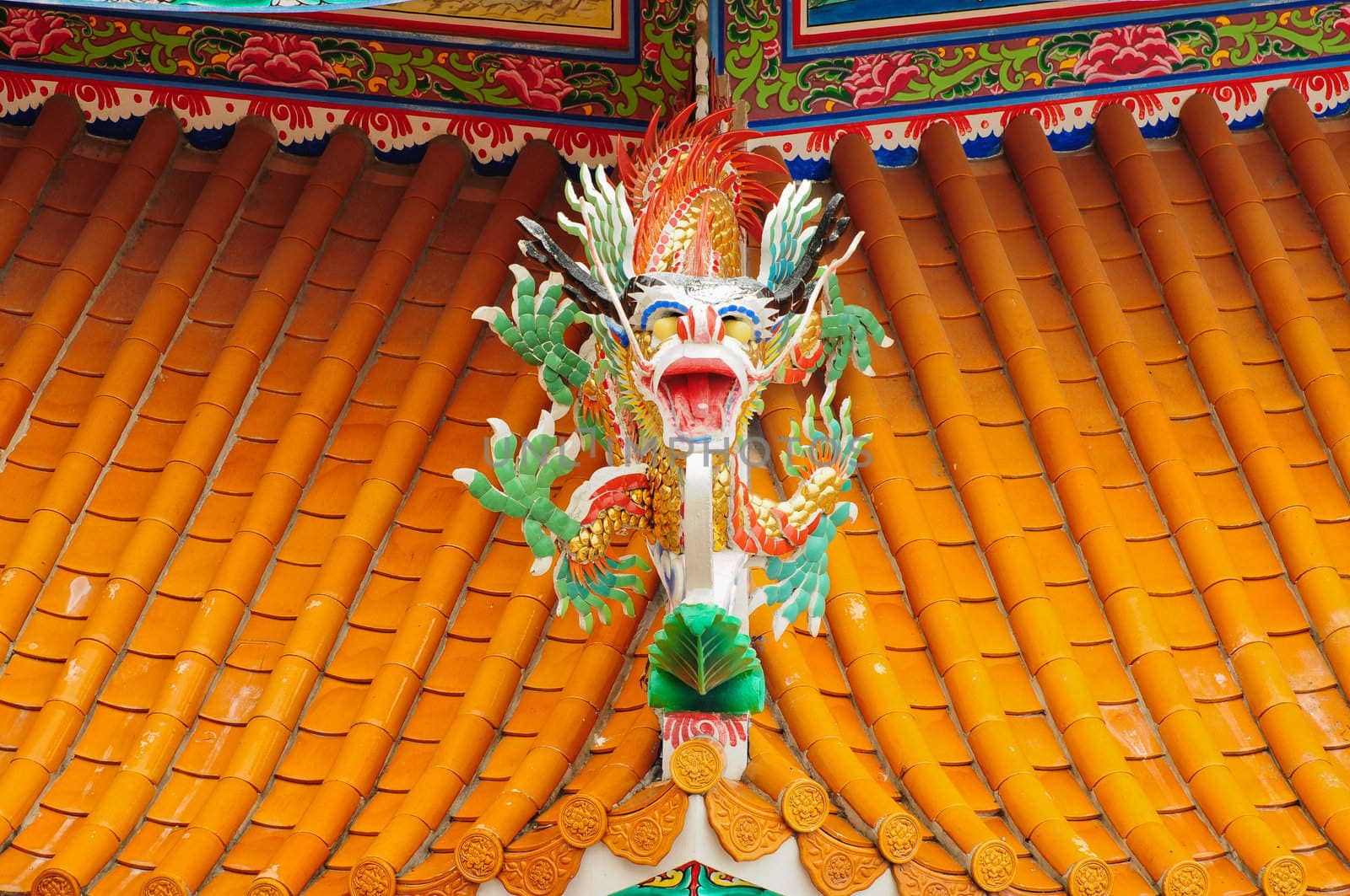 Chinese style dragon sculpture in the roof top