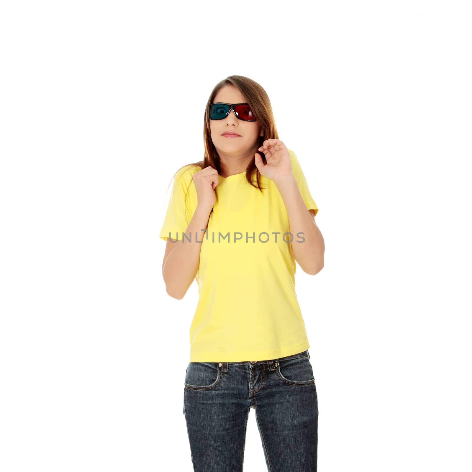 Woman in 3d cinema glasses by BDS