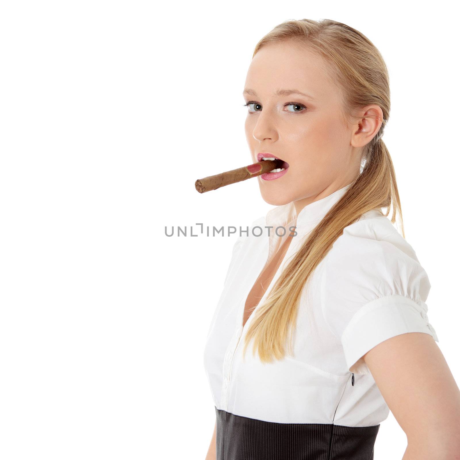 Businesswoman (boss) with cigar (feminism concept)