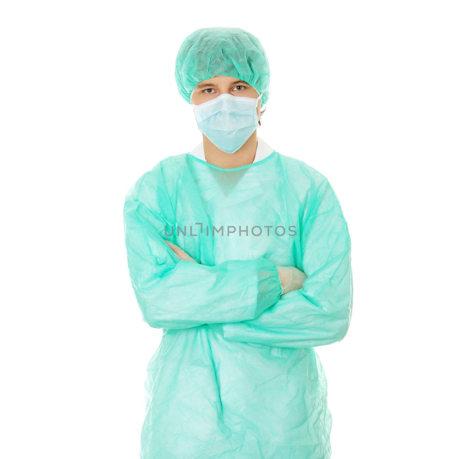 Handsome young doctor isolated on white background