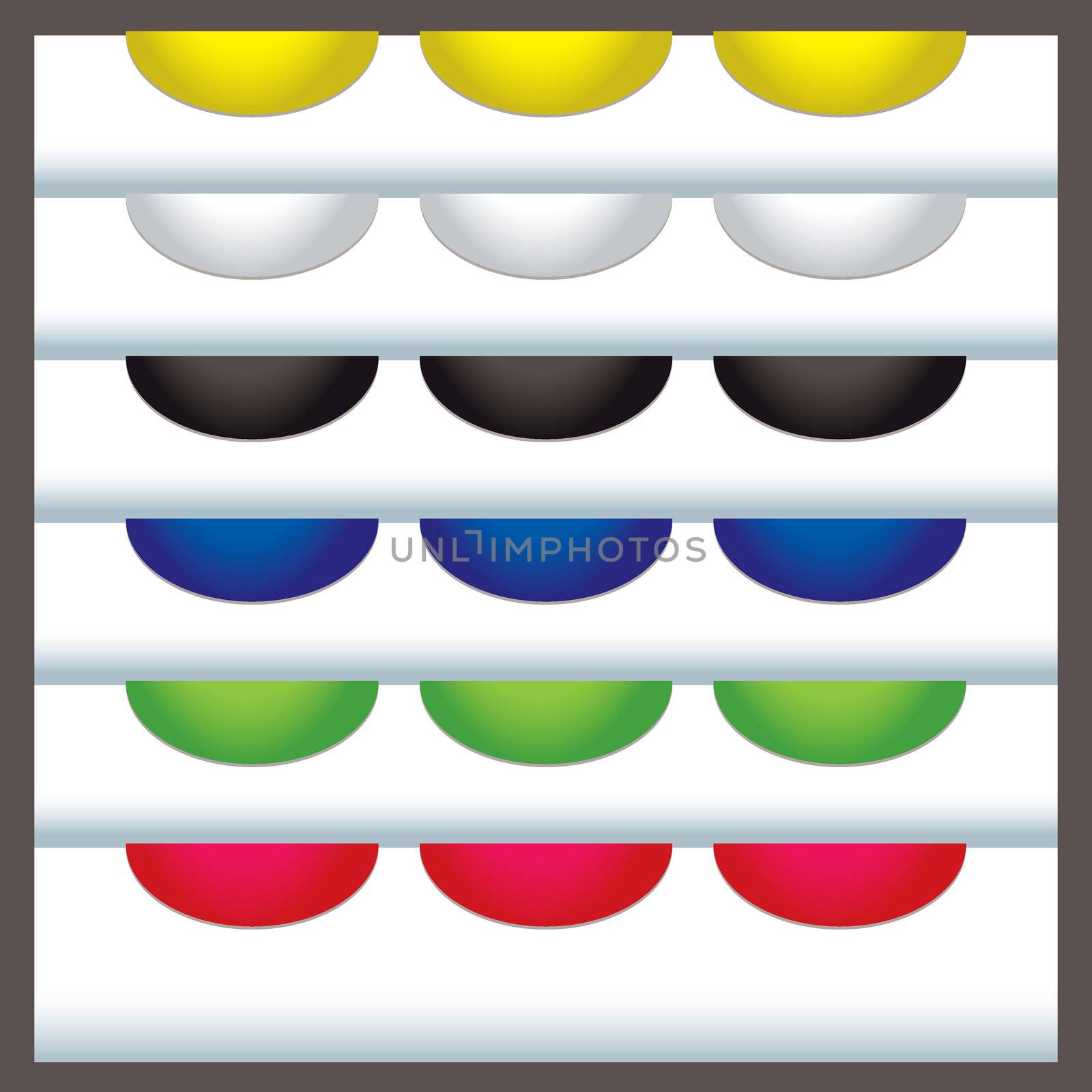 Colourful web tabs with white background and shadow