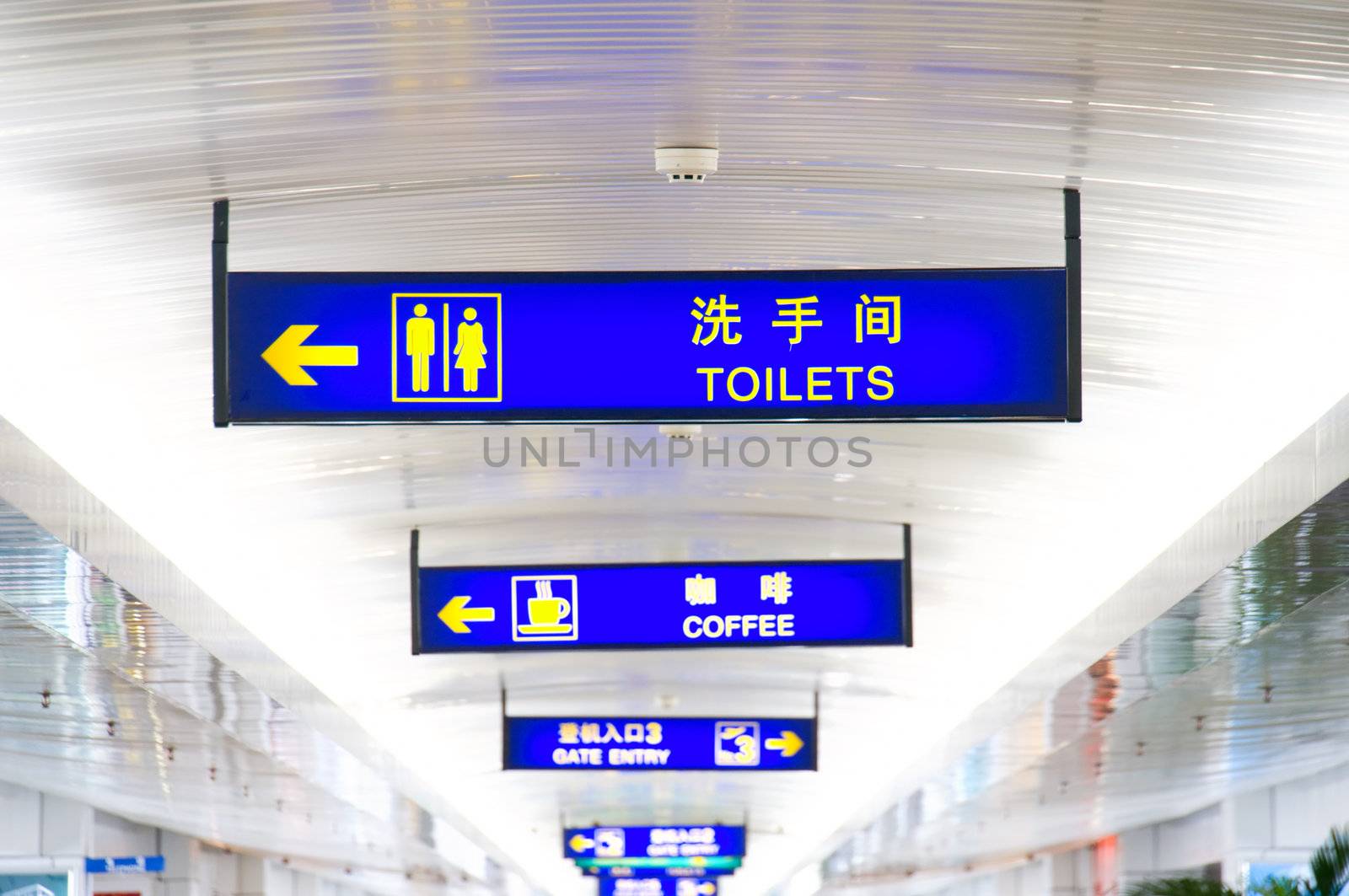 Perspective view of sign boards in airport