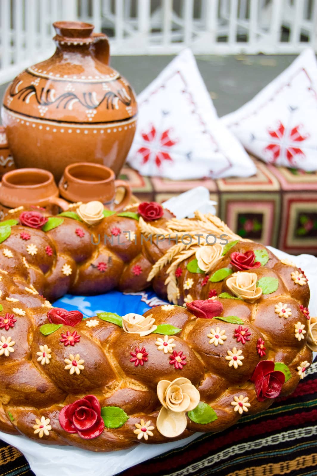 Traditional moldavian round loaf on embroidery