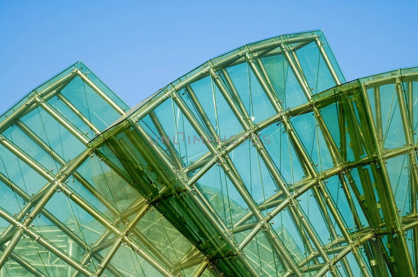Abstract green glass of petals of lotus shaped architecture