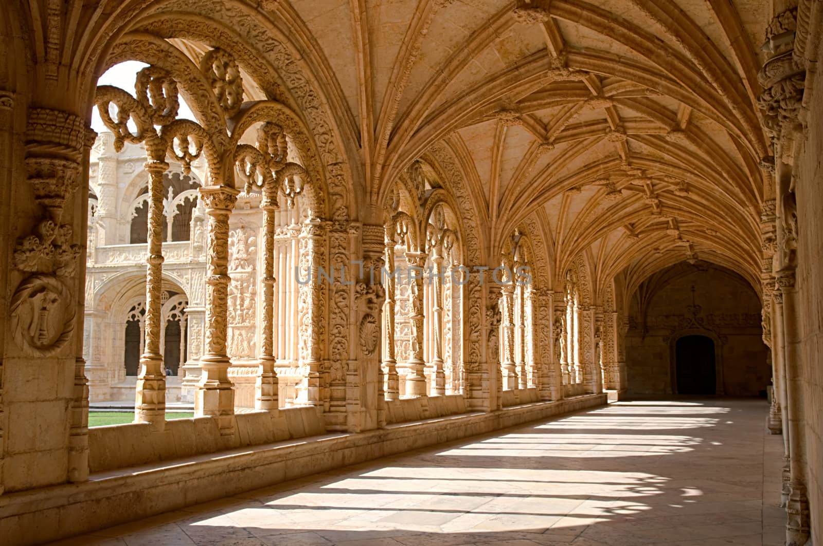 Interior corridor of the Mosteiro Dos Jeronimos, Lisbon, Portugal
