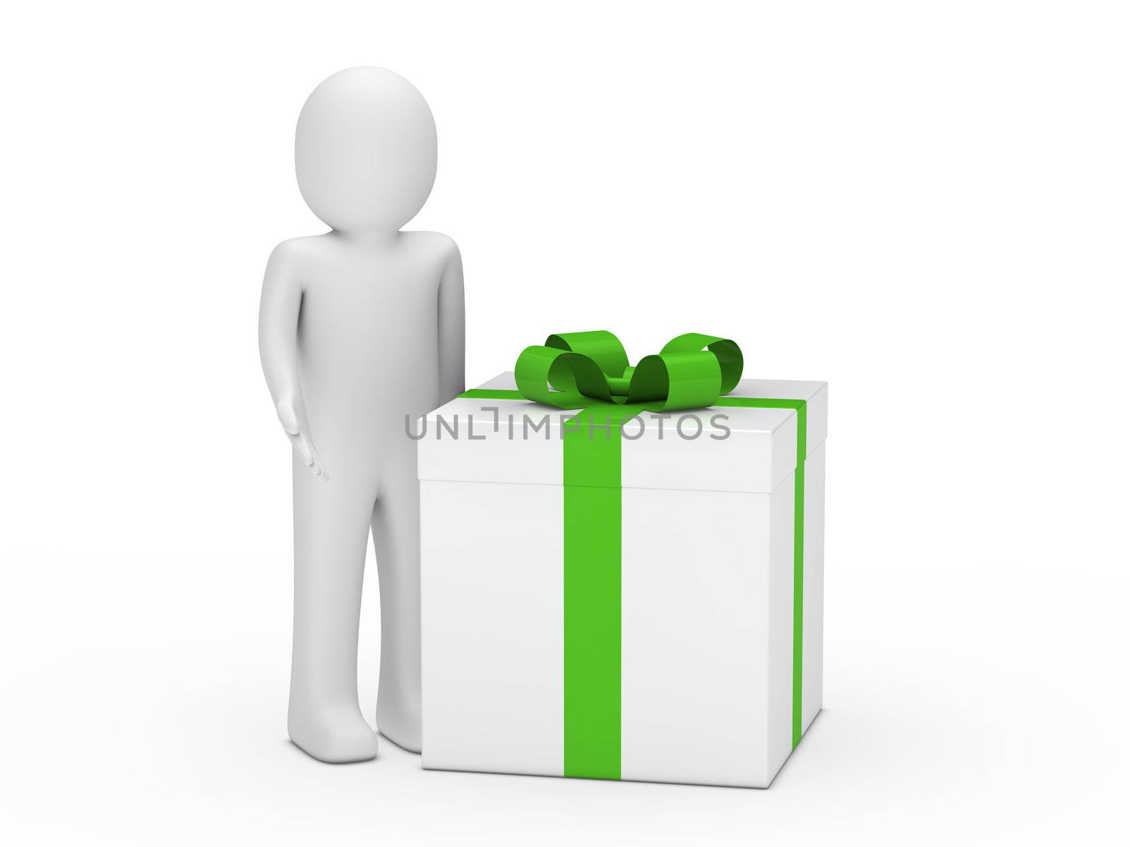 3d man stand next a gift box