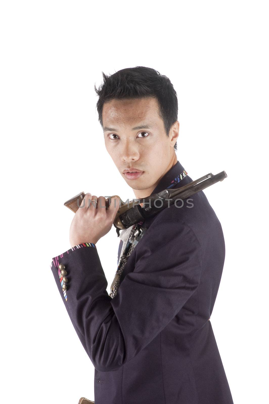 Asian man with a handgun