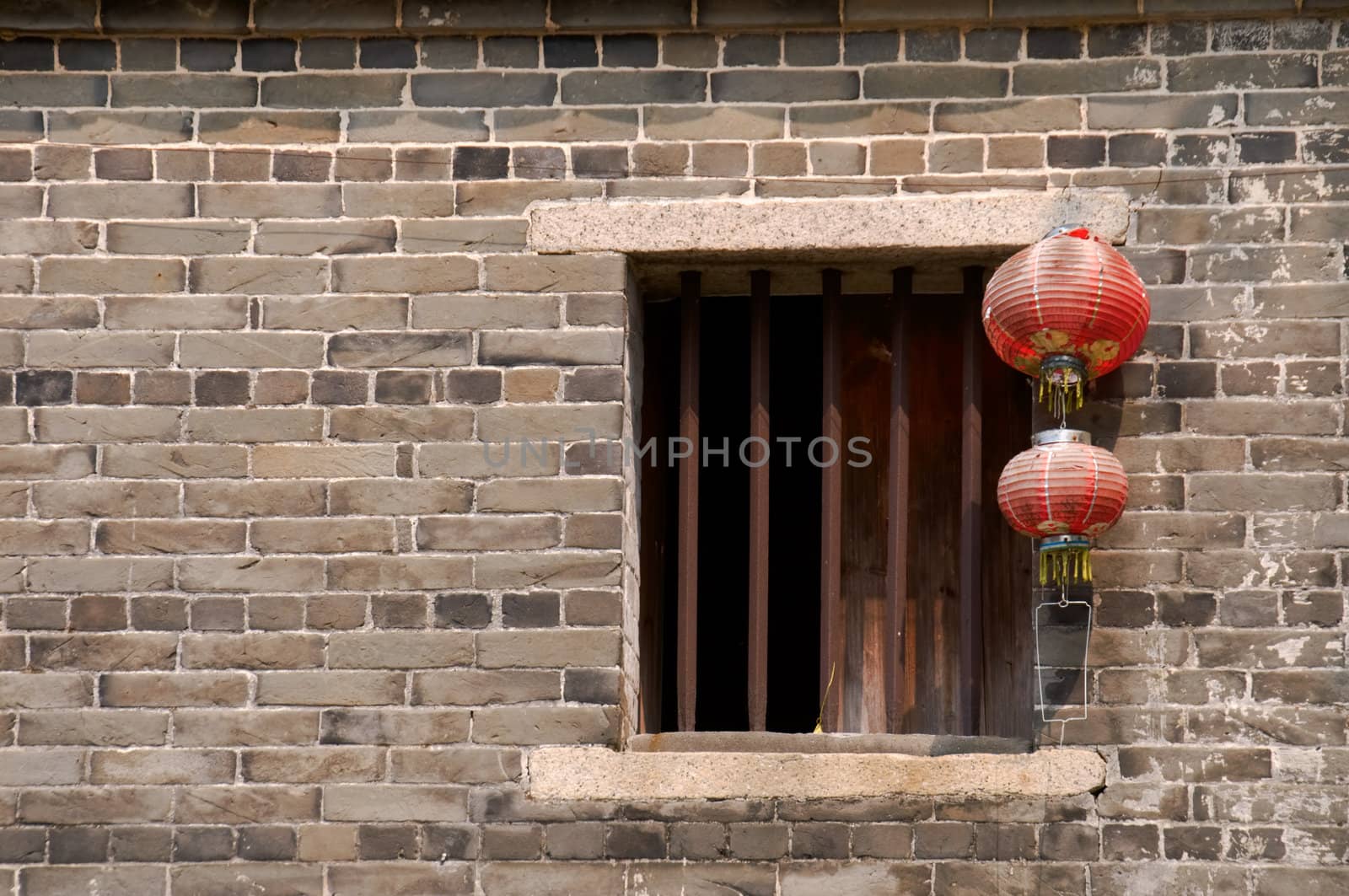 Abstract of traditional Chinese house, window and lanterns