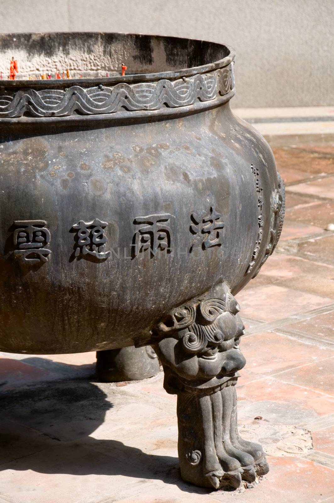 An old incense holder in a Chinese temple