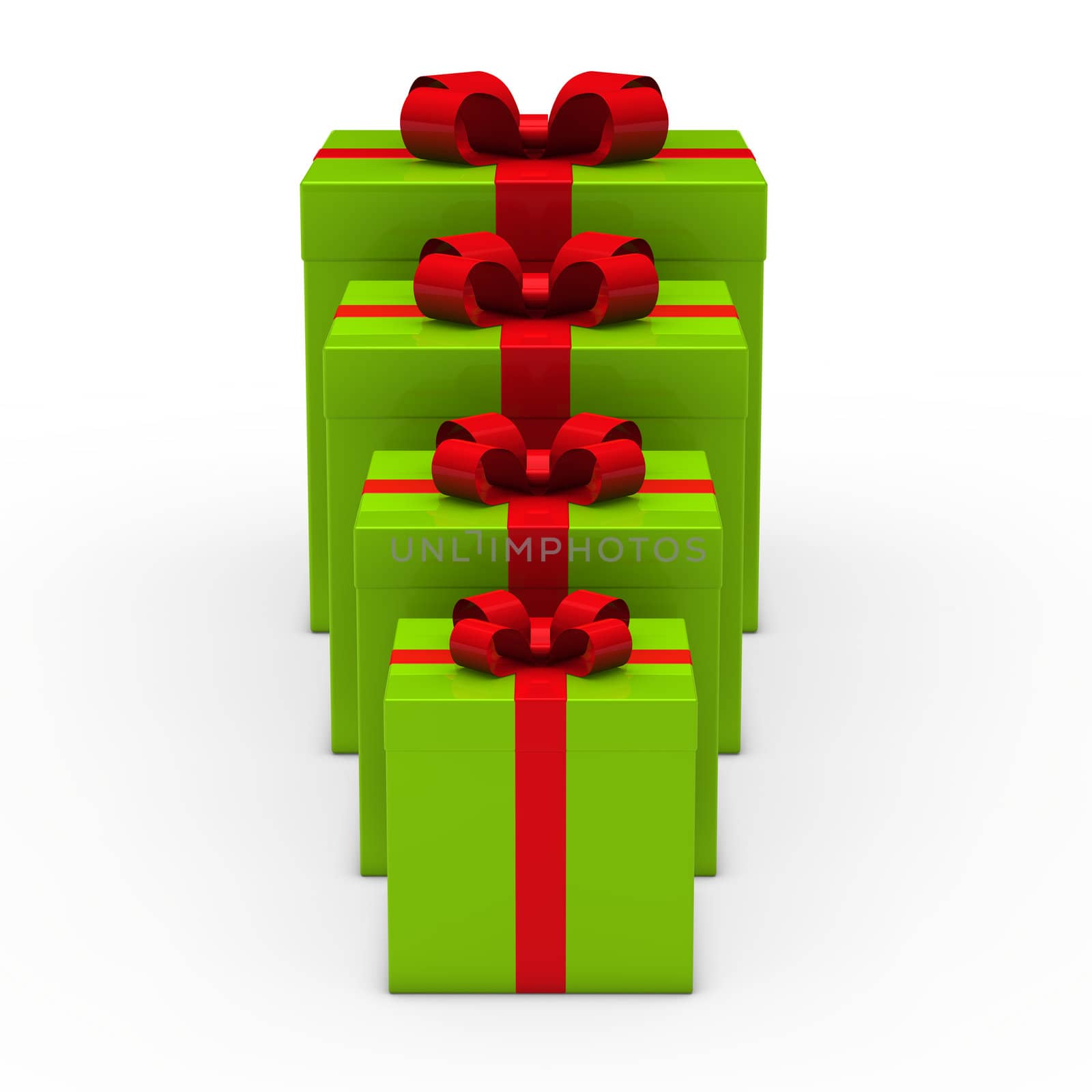 3d green gift box small to big