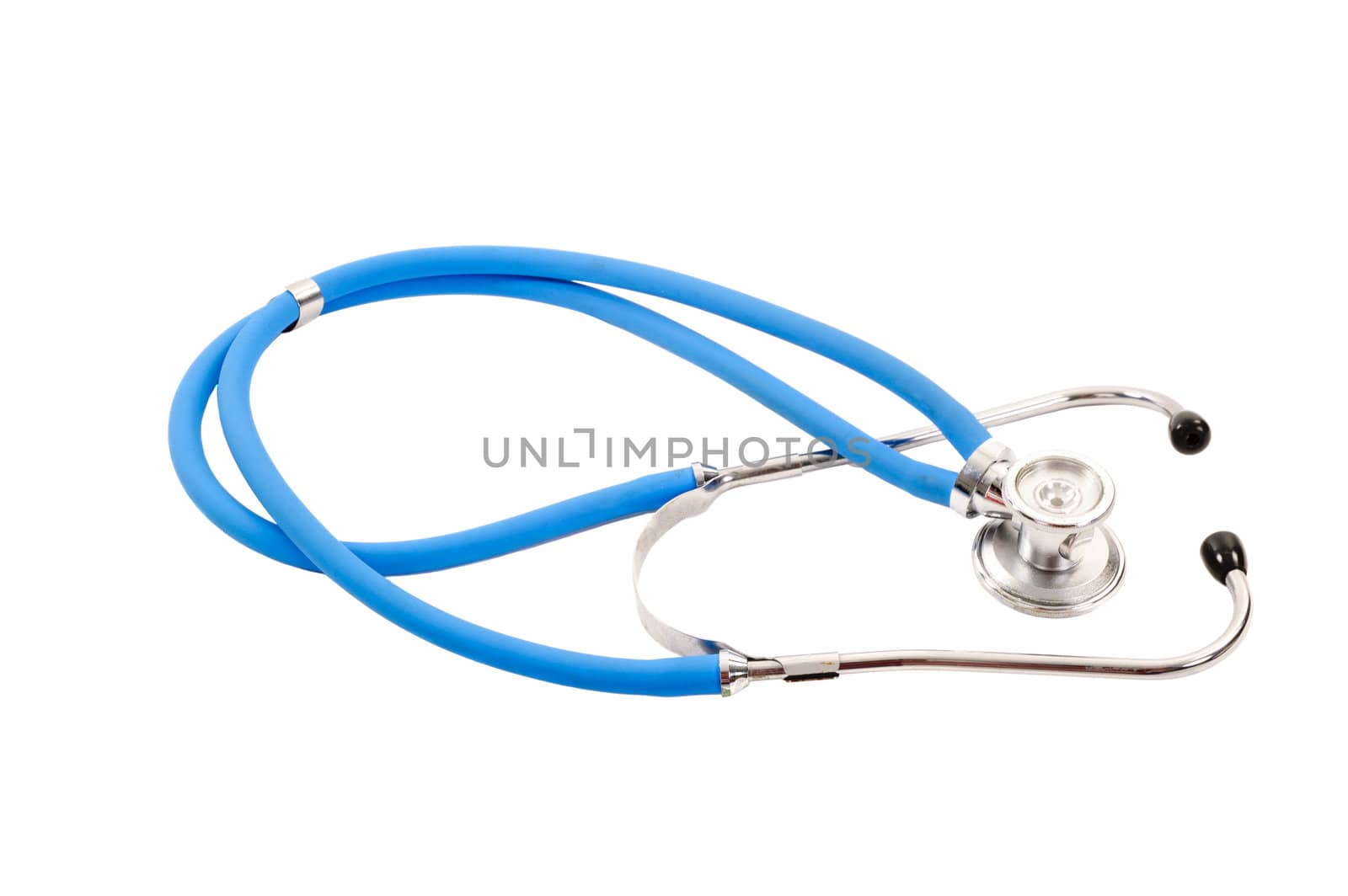 blue tubed stethoscope on a white background 