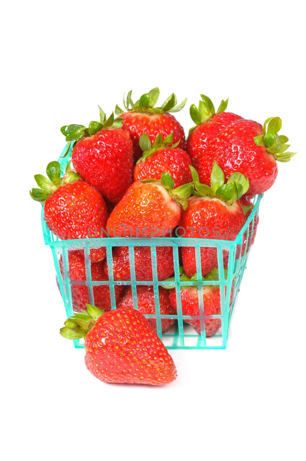 Punnet or basket of fresh strawberries on a white background