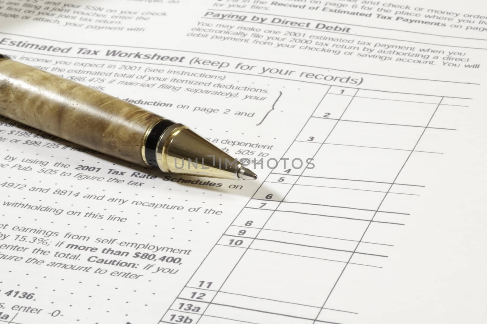 pen ready to use on a tax form